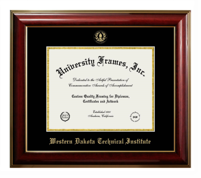 Western Dakota Technical Institute Diploma Frame in Classic Mahogany with Gold Trim with Black & Gold Mats for DOCUMENT: 8 1/2"H X 11"W  