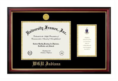 Diploma with Announcement Frame in Petite Mahogany with Gold Trim with Black & Gold Mats for DOCUMENT: 8 1/2"H X 11"W  ,  7"H X 4"W  