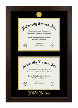 Double Degree (Stacked) Frame in Manhattan Espresso with Black & Gold Mats for DOCUMENT: 8 1/2"H X 11"W  , DOCUMENT: 8 1/2"H X 11"W  