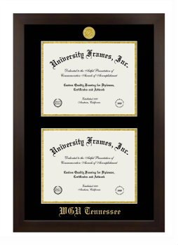 Double Degree (Stacked) Frame in Manhattan Espresso with Black & Gold Mats for DOCUMENT: 8 1/2"H X 11"W  , DOCUMENT: 8 1/2"H X 11"W  