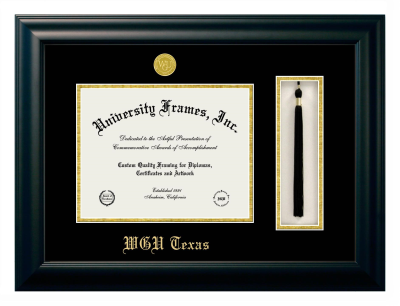 Western Governors University (Texas) Diploma with Tassel Box Frame in Satin Black with Black & Gold Mats for DOCUMENT: 8 1/2"H X 11"W  