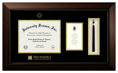 Diploma with Announcement & Tassel Box Frame in Legacy Black Cherry with Black & Gold Mats for DOCUMENT: 8 1/2"H X 11"W  ,  7"H X 4"W  