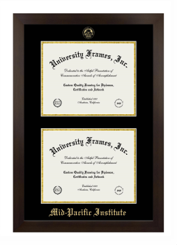 Double Degree (Stacked) Frame in Manhattan Espresso with Black & Gold Mats for DOCUMENT: 8 1/2"H X 11"W  , DOCUMENT: 8 1/2"H X 11"W  