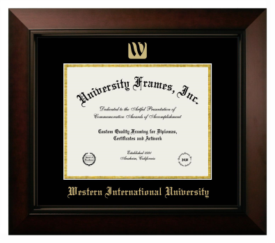 Western International University Diploma Frame in Legacy Black Cherry with Black & Gold Mats for DOCUMENT: 8 1/2"H X 11"W  