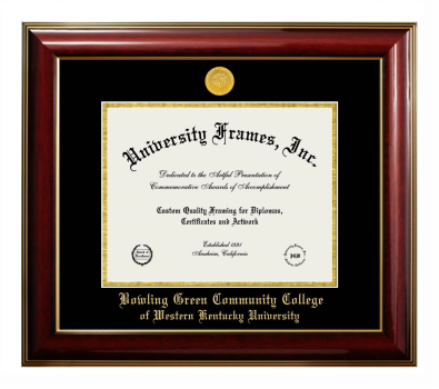 Western Kentucky University Bowling Green Community College Diploma Frame in Classic Mahogany with Gold Trim with Black & Gold Mats for DOCUMENT: 8 1/2"H X 11"W  