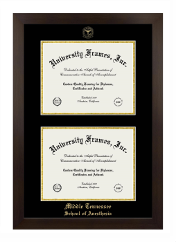 Double Degree (Stacked) Frame in Manhattan Espresso with Black & Gold Mats for DOCUMENT: 8 1/2"H X 11"W  , DOCUMENT: 8 1/2"H X 11"W  