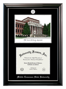 Double Opening with Campus Image (Stacked) Frame in Classic Ebony with Silver Trim with Black & Silver Mats for DOCUMENT: 8 1/2"H X 11"W  