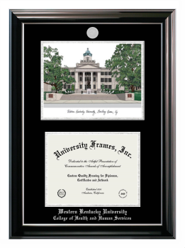 Double Opening with Campus Image (Stacked) Frame in Classic Ebony with Silver Trim with Black & Silver Mats for DOCUMENT: 8 1/2"H X 11"W  