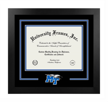 Logo Mat Frame in Manhattan Black with Black & Royal Blue Mats for DOCUMENT: 8 1/2"H X 11"W  