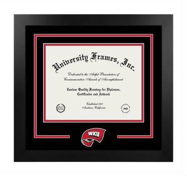 Logo Mat Frame in Manhattan Black with Black & Red Mats for DOCUMENT: 8 1/2"H X 11"W  