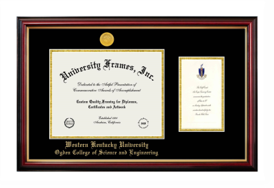 Diploma with Announcement Frame in Petite Mahogany with Gold Trim with Black & Gold Mats for DOCUMENT: 8 1/2"H X 11"W  ,  7"H X 4"W  