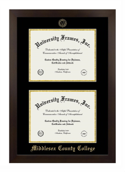 Double Degree (Stacked) Frame in Manhattan Espresso with Black & Gold Mats for DOCUMENT: 8 1/2"H X 11"W  , DOCUMENT: 8 1/2"H X 11"W  