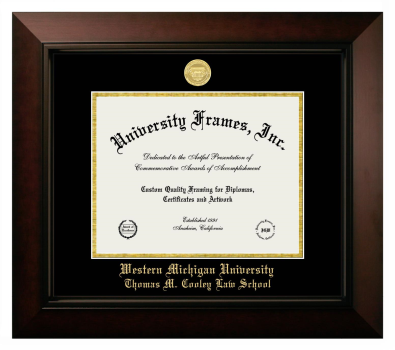 Western Michigan University Thomas M. Cooley Law School Diploma Frame in Legacy Black Cherry with Black & Gold Mats for DOCUMENT: 8 1/2"H X 11"W  