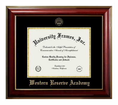 Western Reserve Academy Diploma Frame in Classic Mahogany with Gold Trim with Black & Gold Mats for DOCUMENT: 8 1/2"H X 11"W  