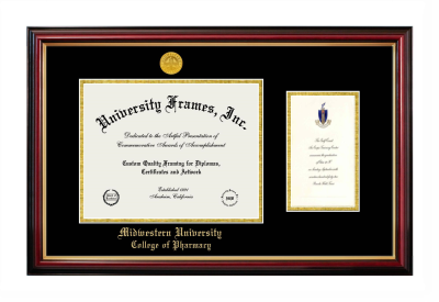 Diploma with Announcement Frame in Petite Mahogany with Gold Trim with Black & Gold Mats for DOCUMENT: 8 1/2"H X 11"W  ,  7"H X 4"W  