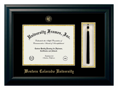 Western Colorado University Diploma with Tassel Box Frame in Satin Black with Black & Gold Mats for DOCUMENT: 8 1/2"H X 11"W  