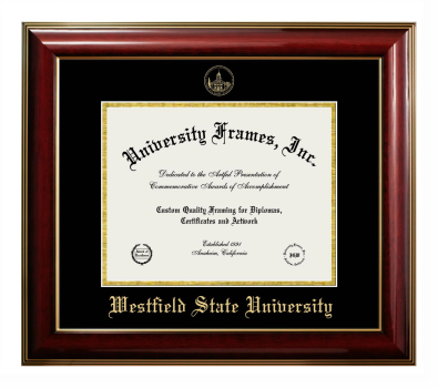 Westfield State University Diploma Frame in Classic Mahogany with Gold Trim with Black & Gold Mats for DOCUMENT: 8 1/2"H X 11"W  