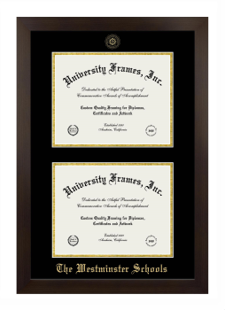 Double Degree (Stacked) Frame in Manhattan Espresso with Black & Gold Mats for DOCUMENT: 8 1/2"H X 11"W  , DOCUMENT: 8 1/2"H X 11"W  