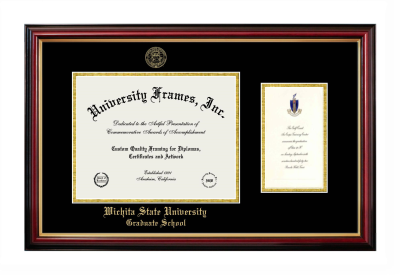 Diploma with Announcement Frame in Petite Mahogany with Gold Trim with Black & Gold Mats for DOCUMENT: 8 1/2"H X 11"W  ,  7"H X 4"W  