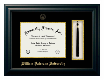 William Paterson University (NJ) Diploma with Tassel Box Frame in Satin Black with Black & Gold Mats for DOCUMENT: 8 1/2"H X 11"W  