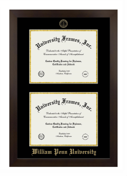 Double Degree (Stacked) Frame in Manhattan Espresso with Black & Gold Mats for DOCUMENT: 8 1/2"H X 11"W  , DOCUMENT: 8 1/2"H X 11"W  