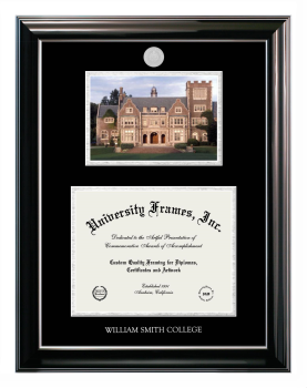 Double Opening with Campus Image (Stacked) Frame in Classic Ebony with Silver Trim with Black & Silver Mats for DOCUMENT: 8 1/2"H X 11"W  