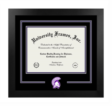 Logo Mat Frame in Manhattan Black with Black & Purple Mats for DOCUMENT: 8 1/2"H X 11"W  