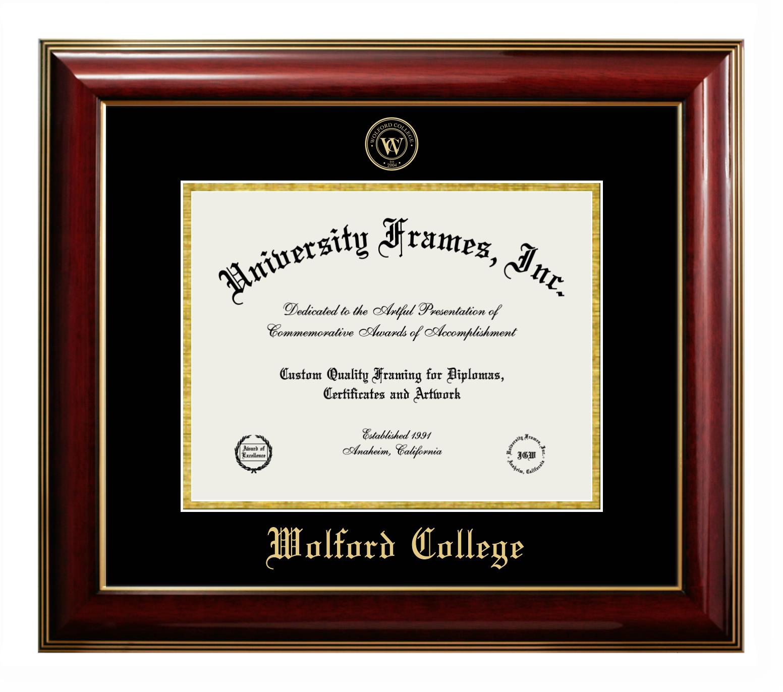 Wolford College Diploma with Announcement Frame in Petite Mahogany