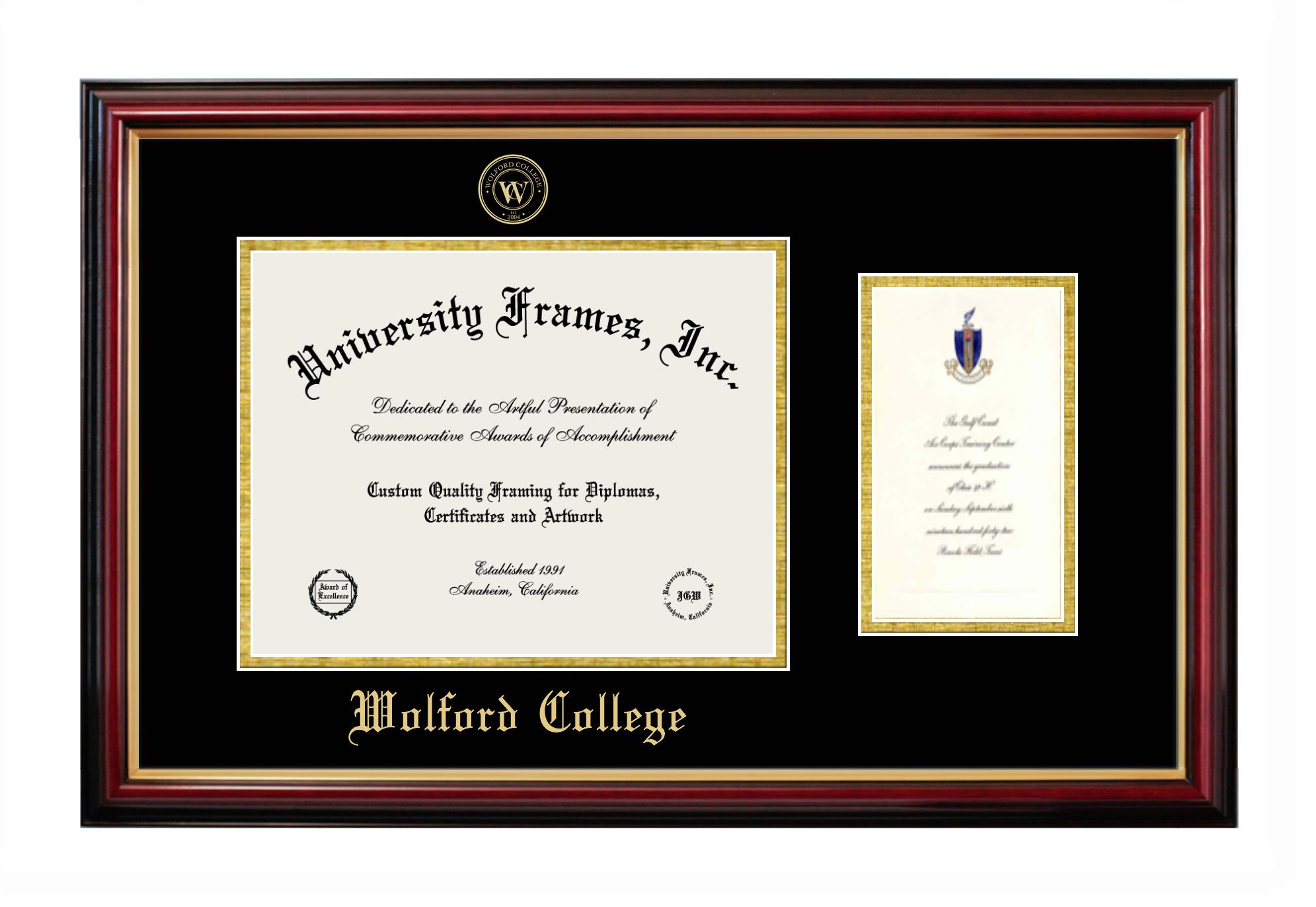 Wolford College Diploma with Announcement Frame in Petite Mahogany