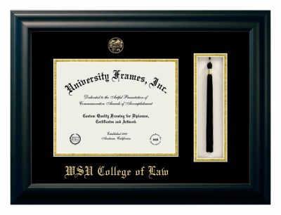 WSU College of Law Diploma with Tassel Box Frame in Satin Black with Black & Gold Mats for DOCUMENT: 8 1/2"H X 11"W  