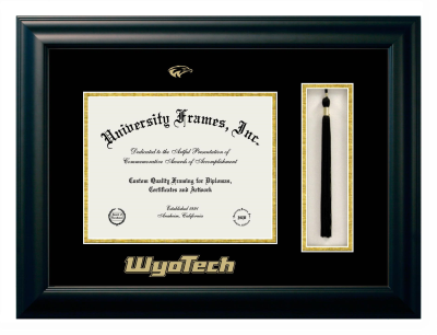 Wyotech Diploma with Tassel Box Frame in Satin Black with Black & Gold Mats for DOCUMENT: 8 1/2"H X 11"W  