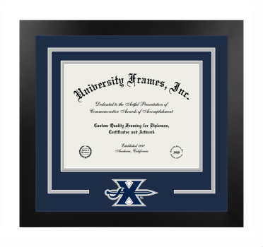 Logo Mat Frame in Manhattan Black with Navy Blue & Gray Mats for DOCUMENT: 8 1/2"H X 11"W  