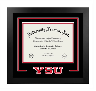 Logo Mat Frame in Manhattan Black with Black & Red Mats for DOCUMENT: 8 1/2"H X 11"W  