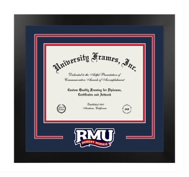 Logo Mat Frame in Manhattan Black with Navy Blue & Red Mats for DOCUMENT: 8 1/2"H X 11"W  