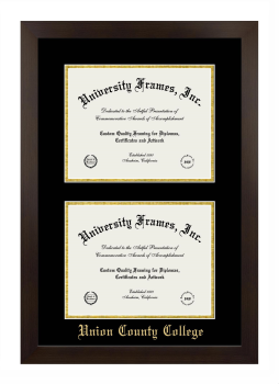 Double Degree (Stacked) Frame in Manhattan Espresso with Black & Gold Mats for DOCUMENT: 8 1/2"H X 11"W  , DOCUMENT: 8 1/2"H X 11"W  