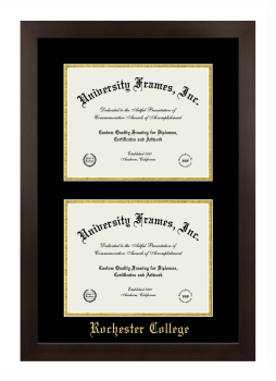 Double Degree (Stacked) Frame in Manhattan Espresso with Black & Gold Mats for DOCUMENT: 8 1/2"H X 11"W  , DOCUMENT: 8 1/2"H X 11"W  