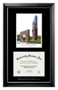 Double Opening with Campus Image (Stacked) Frame in Classic Ebony with Silver Trim with Black & Silver Mats for DOCUMENT: 8 1/2"H X 11"W  