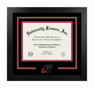 Minnesota State University Moorhead Logo Mat Frame in Manhattan Black with Black & Red Mats for DOCUMENT: 8 1/2"H X 11"W  