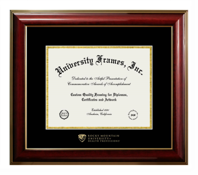 Diploma Frame in Classic Mahogany with Gold Trim with Black & Gold Mats for DOCUMENT: 8 1/2"H X 11"W  