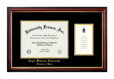 Diploma with Announcement Frame in Petite Mahogany with Gold Trim with Black & Gold Mats for DOCUMENT: 8 1/2"H X 11"W  ,  7"H X 4"W  