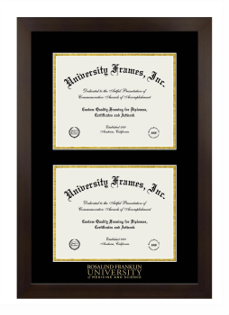 Double Degree (Stacked) Frame in Manhattan Espresso with Black & Gold Mats for DOCUMENT: 8 1/2"H X 11"W  , DOCUMENT: 8 1/2"H X 11"W  