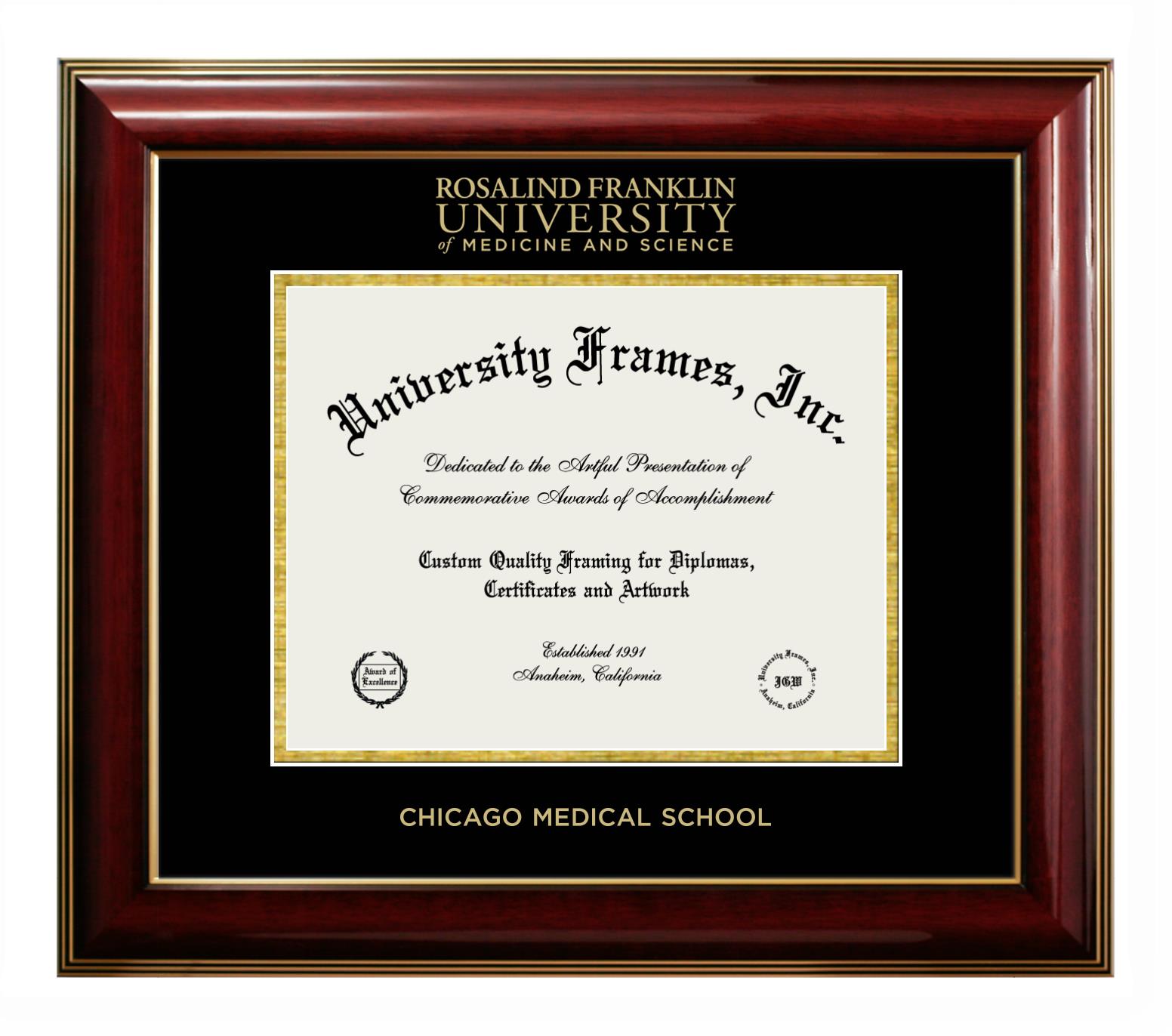 Rosalind Franklin University of Medicine and Science Chicago Medical School  Diploma Frame in Legacy Black Cherry with Black & Gold Mats