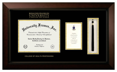 Diploma with Announcement & Tassel Box Frame in Legacy Black Cherry with Black & Gold Mats for DOCUMENT: 8 1/2"H X 11"W  ,  7"H X 4"W  