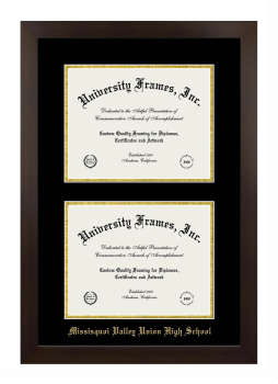 Double Degree (Stacked) Frame in Manhattan Espresso with Black & Gold Mats for DOCUMENT: 8 1/2"H X 11"W  , DOCUMENT: 8 1/2"H X 11"W  