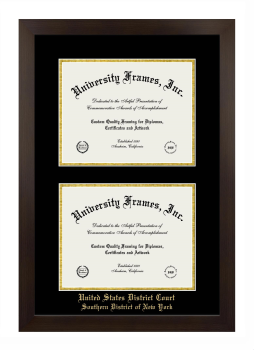 Double Degree (Stacked) Frame in Manhattan Espresso with Black & Gold Mats for DOCUMENT: 8 1/2"H X 11"W  , DOCUMENT: 8 1/2"H X 11"W  