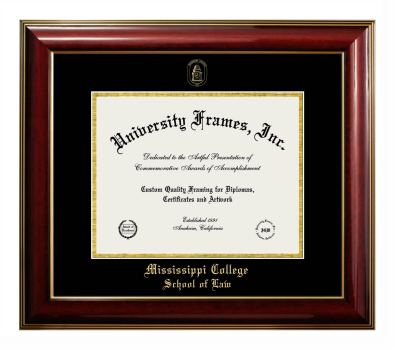 Mississippi College School of Law Diploma Frame in Classic Mahogany with Gold Trim with Black & Gold Mats for DOCUMENT: 8 1/2"H X 11"W  