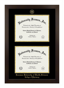 Double Degree (Stacked) Frame in Manhattan Espresso with Black & Gold Mats for DOCUMENT: 8 1/2"H X 11"W  , DOCUMENT: 8 1/2"H X 11"W  