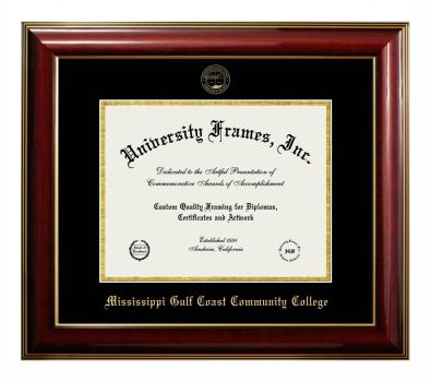 Mississippi Gulf Coast Community College Diploma Frame in Classic Mahogany with Gold Trim with Black & Gold Mats for DOCUMENT: 8 1/2"H X 11"W  