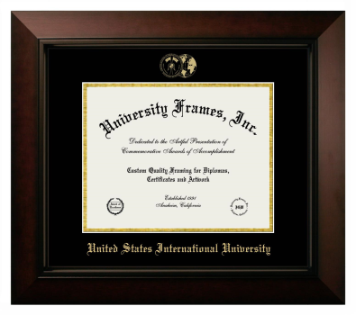 United States International University Diploma Frame in Legacy Black Cherry with Black & Gold Mats for DOCUMENT: 8 1/2"H X 11"W  