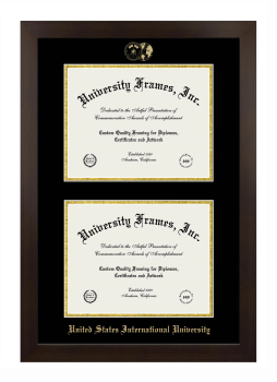 Double Degree (Stacked) Frame in Manhattan Espresso with Black & Gold Mats for DOCUMENT: 8 1/2"H X 11"W  , DOCUMENT: 8 1/2"H X 11"W  